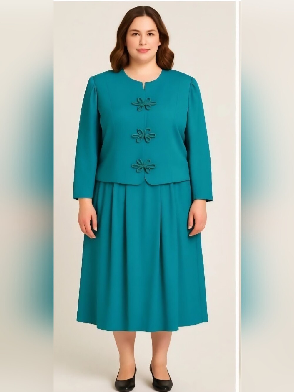 Peri Petites Sz 14P Vtg 80s  Sleeveless Midi Dress & Jacket Set Teal